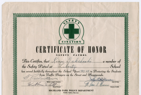 Certificate of Honor, Safety Patrol (ddr-densho-355-57)