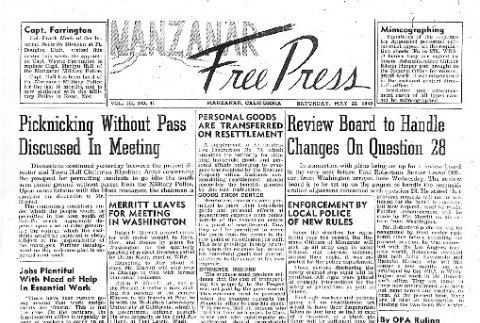 Manzanar Free Press Vol. III No. 41 (May 22, 1943) (ddr-densho-125-133)