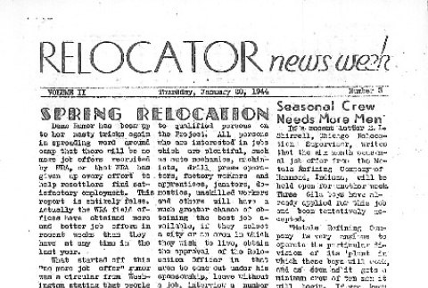 Relocator News Week, Vol. I No. 3 (January 20, 1944) (ddr-densho-141-220)