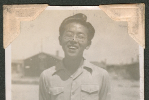 George Taketa outside barracks (ddr-densho-463-71)