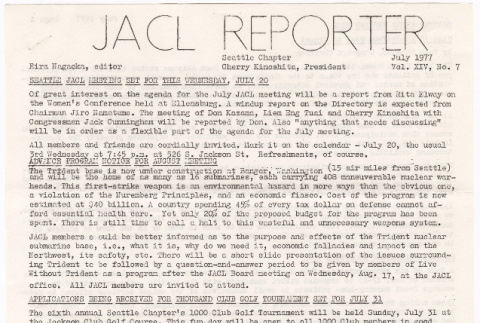 Seattle Chapter, JACL Reporter, Vol. XIV, No. 7, July 1977 (ddr-sjacl-1-203)
