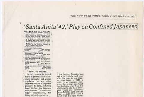 Copy of clipping from The New York Times about play Santa Anita '42 (ddr-densho-367-336)