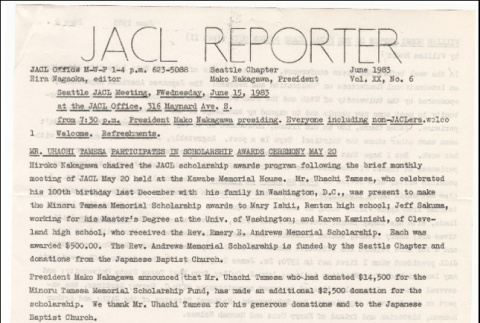 Seattle Chapter, JACL Reporter, Vol. XX, No. 6, June 1983 (ddr-sjacl-1-322)