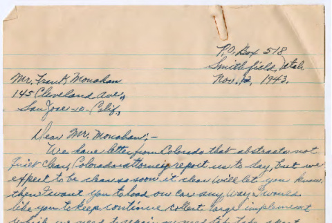 Letter from Shoji Takeda to Frank Monahan (ddr-densho-501-256)