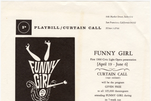 Proof for Takahashi advertisement in SF Civic Light Opera Playbill for Funny Girl Production (ddr-densho-424-219)