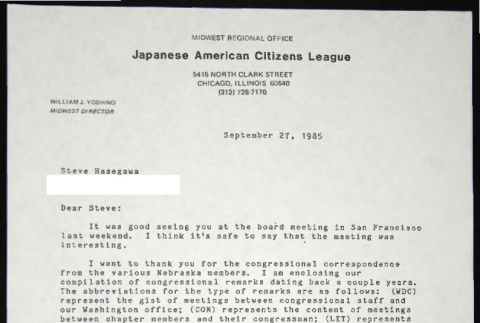Letter to Steve Hasegawa from Bill Yoshino (ddr-chijacl-1-673)