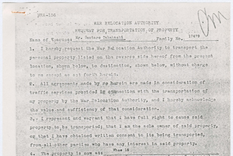 Request for Transportation of property to Kalamazoo, Michigan (ddr-densho-355-252)