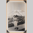 Photo of a woman with Mt. Rainier in background (ddr-densho-483-477)