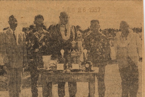 Organizers of an Oahu AJA baseball league posing with trophies (ddr-njpa-2-779)