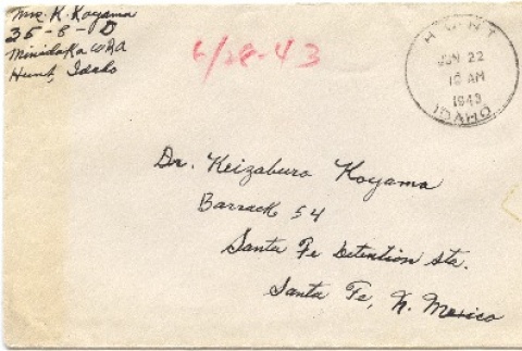 Envelope and letter to Dr. Keizaburo 