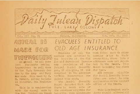 Tulean Dispatch Vol. III No. 91 (October 31, 1942) (ddr-densho-65-87)
