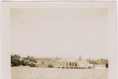 View of lake with pavilion in background (ddr-densho-426-1936)