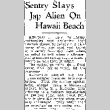 Sentry Slays Jap Alien On Hawaii Beach (July 28, 1942) (ddr-densho-56-826)