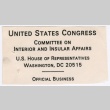 U.S. Congress Committee on Interior and Insular Affairs Official Business Card (ddr-densho-345-16)