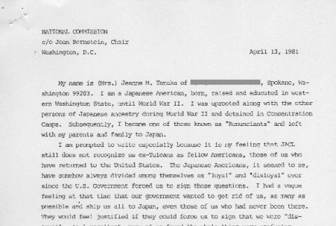 Testimony of Jeanne M. Tanaka (ddr-densho-67-289)