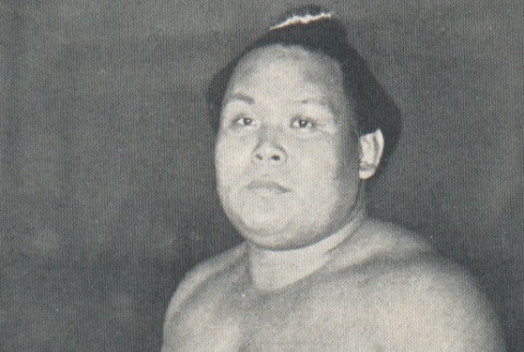Sumo wrestler, Kasaokiyama, posing in mawashi (ddr-njpa-4-639)