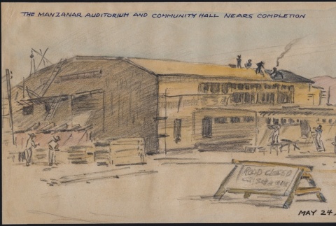 Sketch of the Manzanar auditorium and community hall (ddr-manz-2-73)