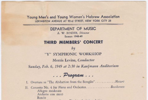 Program for Third Members' Concert att he Young Men's and Young Women's Hebrew Association (ddr-densho-367-61)
