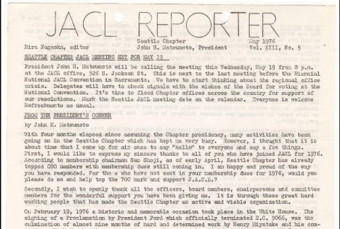 Seattle Chapter, JACL Reporter, Vol. XIII, No. 5, May 1976 (ddr-sjacl-1-255)