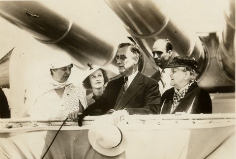 Franklin D. Roosevelt on a ship with Eleanor Roosevelt and others (ddr-njpa-1-1529)