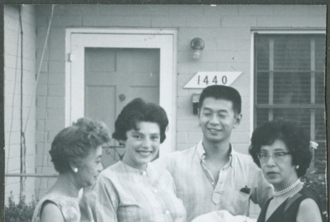 Jon David and Tina Sakura with baby, with Agnes Sakura and another woman (ddr-densho-523-407)