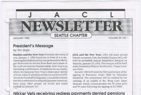 Seattle Chapter, JACL Reporter, Vol. 29, No. 1, January 1992 (ddr-sjacl-1-535)