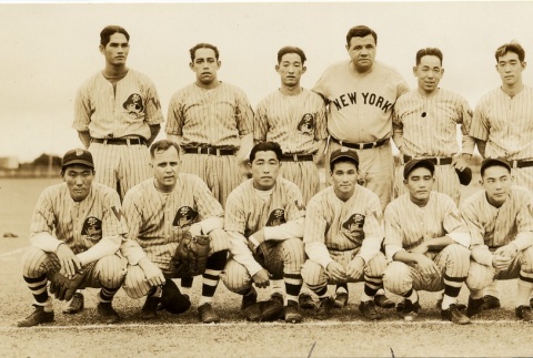 Babe Ruth posing with the Waiakea Pirates (ddr-njpa-1-1382)