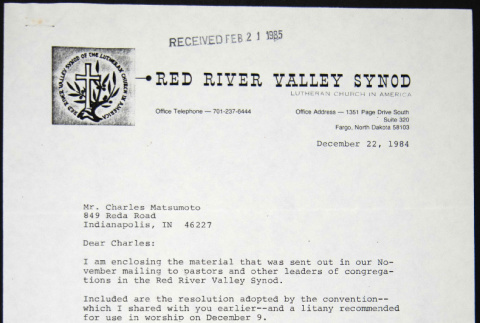 Letter to Charles Matsumoto from Harold Lohr (ddr-chijacl-1-78)