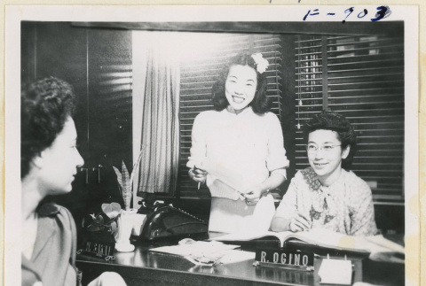 Three women in an office (ddr-densho-37-1947)