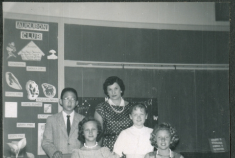 Teacher and four students in classroom (ddr-densho-523-309)