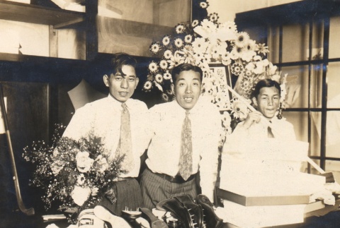 Chuhei Nambu, his business partner and a young man at their store opening (ddr-njpa-4-1353)