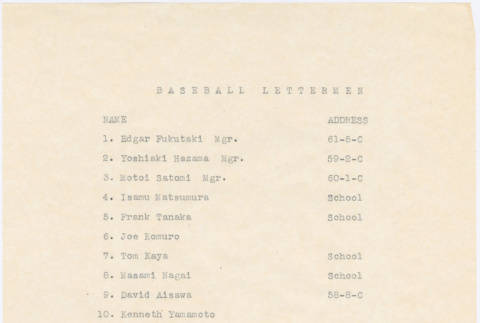 List of baseball lettermen (ddr-densho-382-2)