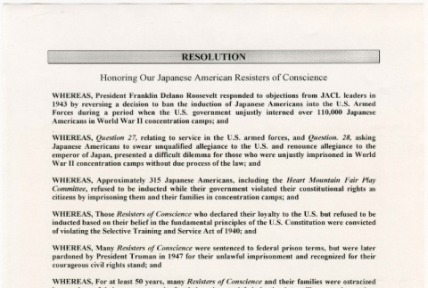 Resolution: Honoring Our Japanese American Resisters of Conscience (ddr-densho-122-567)