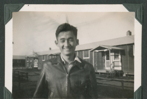 Man outside barrack (ddr-densho-471-67)