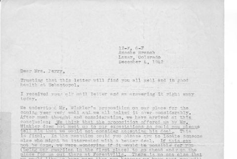 Letter from Kazuo Ito to Lea Perry, December 4, 1942 (ddr-csujad-56-28)