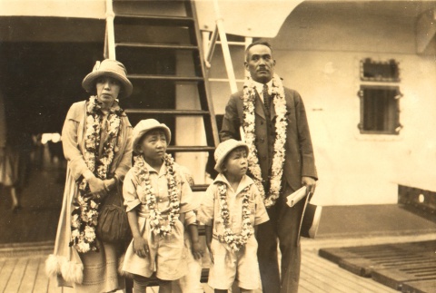 Kazue Kuwashima on board a ship with wife and sons (ddr-njpa-4-377)