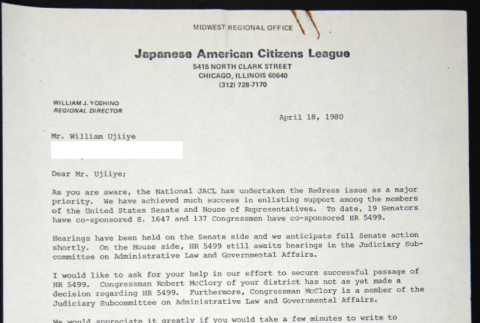 Letter to William Ujiiye from William Yoshino (ddr-chijacl-1-494)