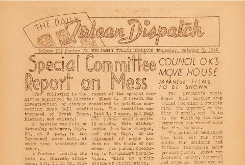 Tulean Dispatch Vol. III No. 71 (October 8, 1942) (ddr-densho-65-69)