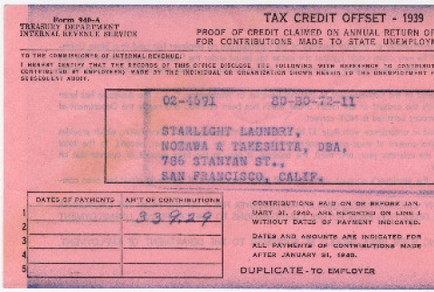 Receipt for Tax Credit Offset - 1939 (ddr-densho-423-276)