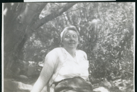 Photograph of Edna Anderson at a Manzanar hospital staff picnic (ddr-csujad-47-285)