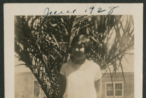 woman in front of palm (ddr-densho-378-664)