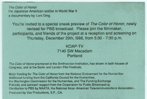 The Color of Honor screening invitation (ddr-densho-1007-1449)