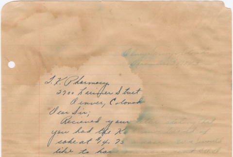 Letter sent to T.K. Pharmacy (ddr-densho-319-97)