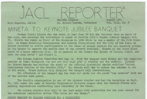 Seattle Chapter, JACL Reporter, Vol. VIII, No. 8, August 1971 (ddr-sjacl-1-133)