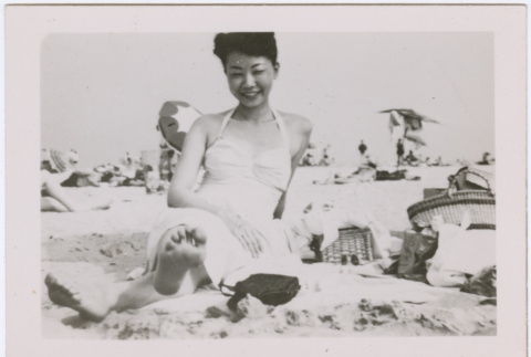 Mary Teruko Okada at the beach (ddr-densho-367-22)