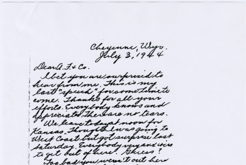 Letter to Frank Emi from Ben Wakaye from jail in Cheyenne (ddr-densho-122-477)