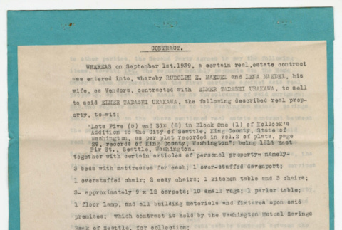 Real Estate Contract between Elmer Tadashi Urakawa and Rudolf Maedel (ddr-densho-474-90)