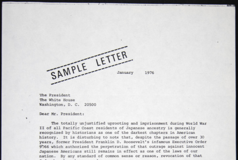 Sample letter to the President (ddr-chijacl-1-16)