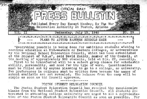Poston Official Daily Press Bulletin Vol. II No. 29 (July 15, 1942) (ddr-densho-145-55)