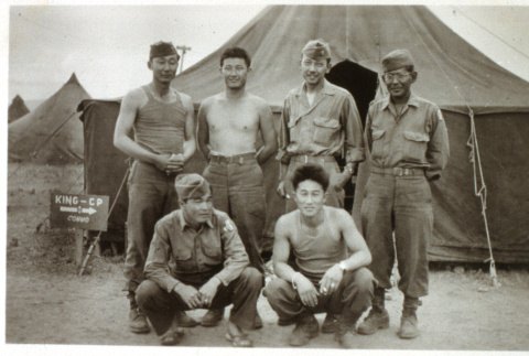 Veterans from Company K (442nd RCT) headed for home after the war (ddr-densho-1007-593)